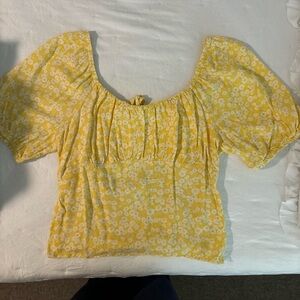 Forever 21 Yellow Puff Sleeve Blouse with Tie Front